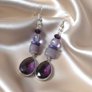 Sterling Silver Amethyst Teardrop Drop Earrings Handmade